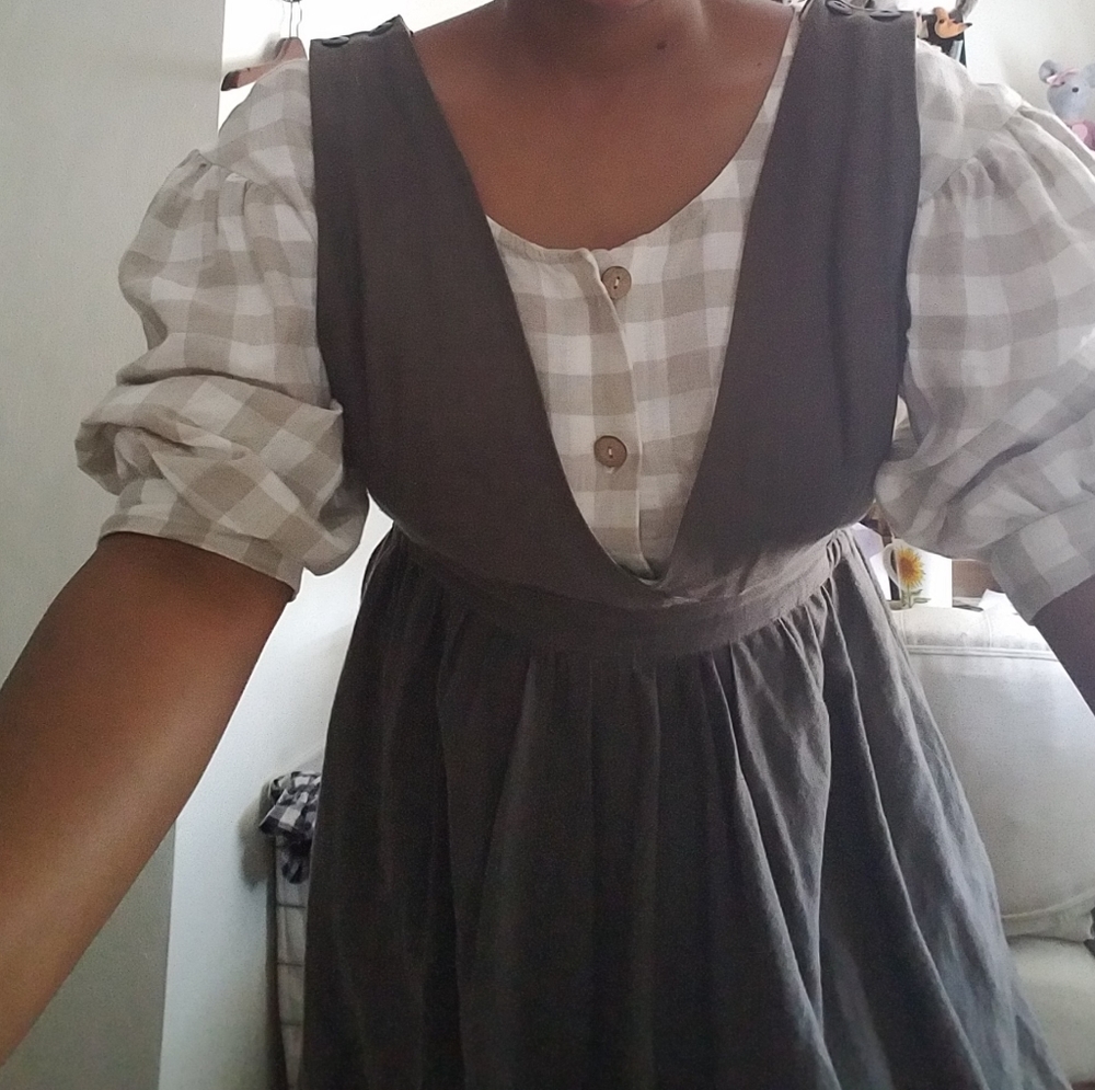 Tsiomikkids double v-neck pinafore in taupe